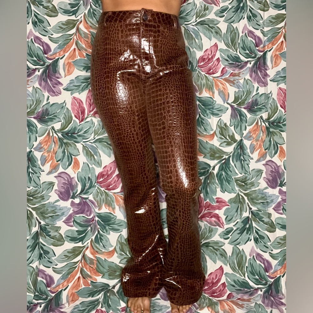 Brown Motel Faux Croc Print Wide Leg Pants